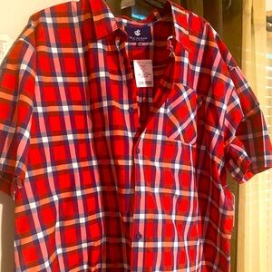 Rocawear Mens Plaid Short Sleeve Button-Down Shirt Red Blue & White